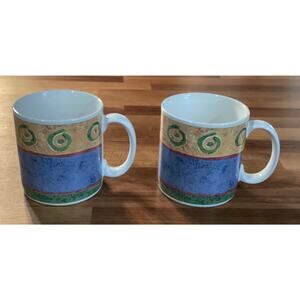 Set Of 2 Sakura Malaga 1995 Coffee Mugs Cups Stoneware Sue Zipkin Design